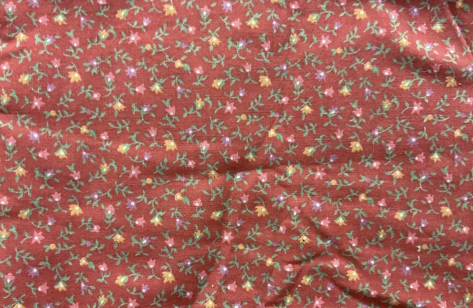 Wamsutta Fabric Rust Red With Flowers Orange Pink Purple 1.75y By 44” - Image 1 of 1