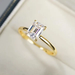 4.15 Ct Emerald Cut White Treated Diamond Solitaire Engagement Ring 925 Silver - Picture 1 of 7