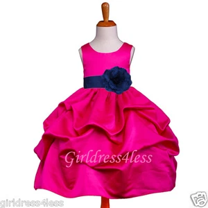 ABITO DA SPOSA FUCSIA/BLU NAVY PICK UP FIORI BAMBINA 6M 9M 12M 18M 2 4 6 8 10 12 - Foto 1 di 2