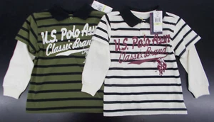 Camisas polo a rayas de manga larga verde o crema para niños de EE. UU. $30 talla 4-7X - Imagen 1 de 7
