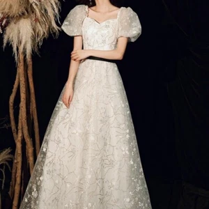 Women Adult Ceremony Ball Gown Floral Mesh Dress with Belt A-line Elegant Prom - Picture 1 of 14