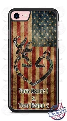 US Flag Deer Hunting with Any Name Phone Case Cover Fits iPhone Samsung LG etc - Image 1 of 4