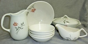 LOT 8 Rosette Ballerina ROSE Dishes Mid Century Universal Bowl Casserole Pitcher - Picture 1 of 12