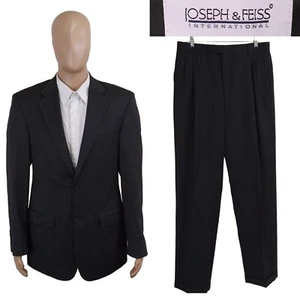 Joseph Feiss Two Piece Gray Stripe Wool Suit 39L Long Pleated Pants 33X32.5 - Picture 1 of 15