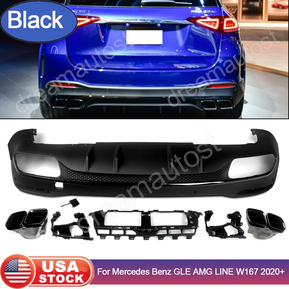 Black GLE63 Look Rear Diffuser W/ Exhaust Tips for Mercedes Benz GLE W167 2020+ Foto 1 de 4