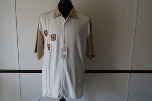 BOBBY CHAN SILK & BAMBOO SHIRT MEN'S L CREAM EMBROIDERED POKER CASINO CAMP - Picture 1 of 10