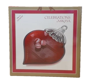 Celebrations By Mikasa Red Glass Ornament Shaped Candy Trinket Dish NOS - Picture 1 of 6