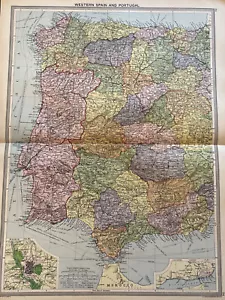 Antique 1920s Map of Western Spain and Portugal Lisbon Madrid Original Vintage - Picture 1 of 8