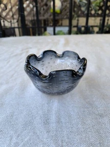 Murano Gray-ish/ Blue-ish Controlled Bubble Glass Bowl / Ashtray - Picture 1 of 9