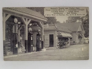 Postcard Manuel's Tourist & Trailer Park Fairfax Virginia OLD GAS PUMPS - Picture 1 of 3