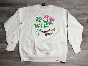Vintage Grandma Sweatshirt Touch of Class Roses Size M White Made in USA - Picture 1 of 8