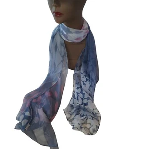 Dusty Blue Pink Plant Scene Scarf Wrap - Picture 1 of 5