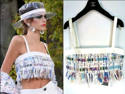 Nuevo top corto Chanel 2018 blanco arco iris tweed lesage 36 38 4 6 CC logotipo S 6K Foto 1 de 4