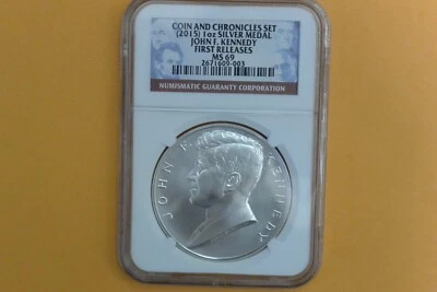 2015 John F Kennedy Medal from Chronicles Set NGC MS69 FR -  1 oz silver - Image 1 of 4
