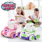 2Pcs Unicorn Remote Control Pink & Green Safe Material Car with LED Light &Music