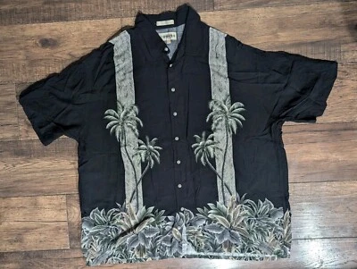 Camisa Campia Moda Hawaiana Palmeras y Frondas Negra Rayón Abotonada Para Hombres 2XL Foto 1 de 4