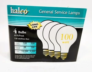 halco (4 Bulbs) 100 Watt Light Bulb Lamps A19 Frosted Long Life New Tested - Picture 1 of 4