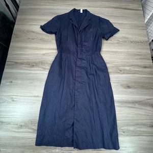 Ralph Lauren Women 14 Linen Shirt Dress Indigo Blue Collared Button Front Midi - Picture 1 of 16