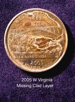 Receding Clad Layer Error Coin 2005 West Virginia Quarter - Image 1 of 4