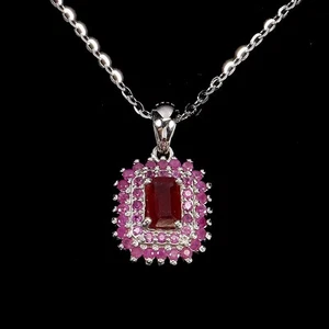 925 Sterling Silver Necklace Octagon Ruby 6x4mm Natural Gemstone Jewelry 18in - Picture 1 of 14