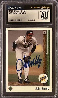 JOHN SMOLTZ SIGNED 1989 UPPER DECK ROOKIE RC CARD #17 CGC JSA  AUTO 10 - Image 1 of 2
