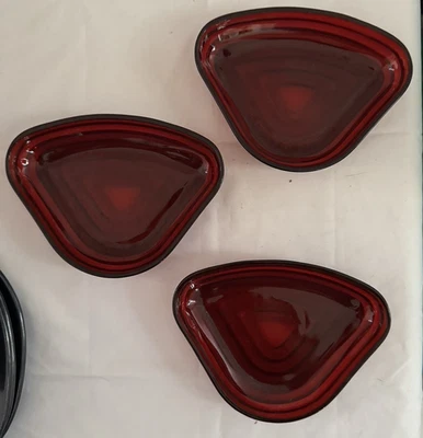 3 Vintge Royal Ruby by Anchor Hocking Red Berry Triangular Bowls for Lazy Susan - Image 1 of 4