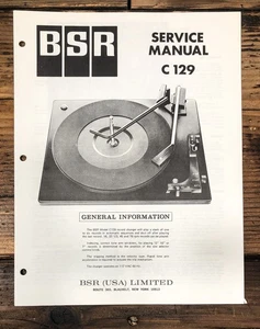 BSR Model C129 C 129 Record Player / Turntable Service Manual *Original* - Picture 1 of 1