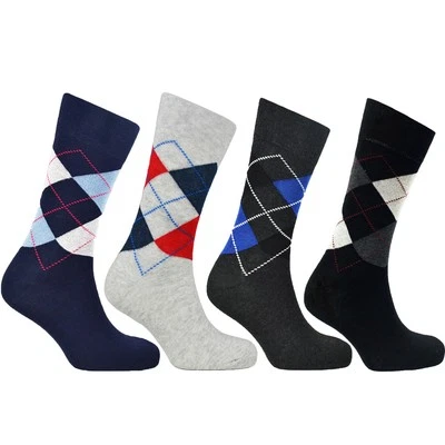PIERRE KLEIN 6-Pairs Mens Argyle Socks - UK 6-11 (EUR 39-46) - Assorted Colours - Argyle