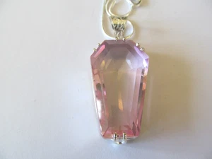 NEW LARGE HEXAGON FACETED ICEY PINK CRYSTAL PENDANT STERLING SILVER NECKLACE - Picture 1 of 6