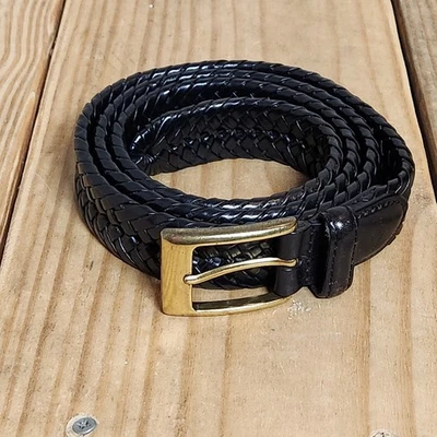 Dockers Black Leather Woven Belt Gold Buckle Men's SZ 42 Casual Classic Preppy - Image 1 of 4
