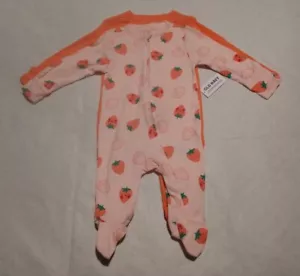 NWT Old Navy Strawberry Print Solid Footed Sleepers 2 Pack 0-3 Months Baby Girl - Picture 1 of 1