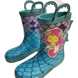MEMBERS ONLY MÄDCHEN US 11/12 Regenstiefel zum Überziehen Meerjungfrau Seitenschlaufen Gummi TEAL - Bild 1 von 10