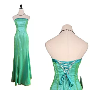 Vintage Morgan Co Prom Dress Maxi Gown 6 Green Fairy Princess 90s Y2K Corset - Picture 1 of 13