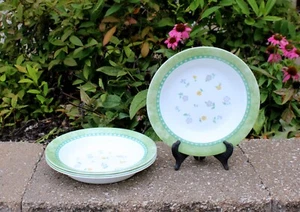 Juego de 4 cuencos de sopa para ensalada de pasta poco profundos de 9" con borde de jardín borde verde floral ~ ¡Como nuevos! - Imagen 1 de 5