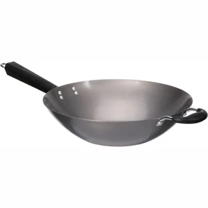 Edelstahl Wok Rühren Bratpfanne Handwerk Wok traditioneller Griff antihaftbeschichtet rund - Bild 1 von 8