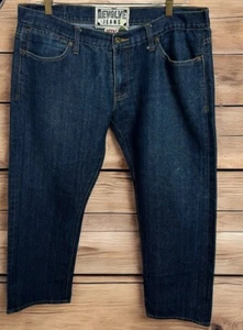 Pantalones de mezclilla para hombre Revolve lavado oscuro pierna recta talla 38X30 mezcla de algodón tiro bajo - Imagen 1 de 9
