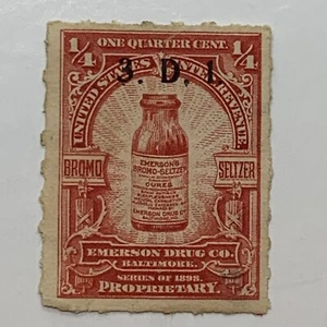 1898 EMERSON DRUG COMPANY 1/4C STAMP MARKED WITH “3D.1.” - Picture 1 of 2