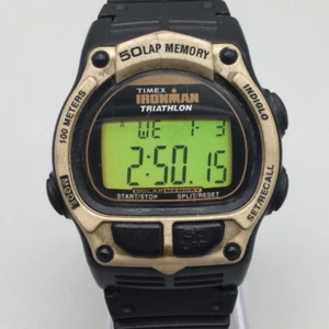 Timex Ironman Triathlon Watch Men 40mm Black Beige Digital 50 Lap New Battery - Picture 1 of 16