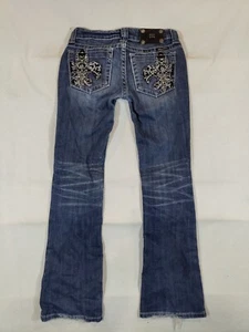 Miss Me Jeans Women's 25 Boot Cut Bling Fleur De Lis Pockets Western Denim Blue - Picture 1 of 11