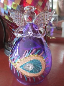 JEWELED GLASS ANGEL  ORNAMENTS ~  PEACOCK FEATHER ~   PURPLE #53218 - Picture 1 of 4