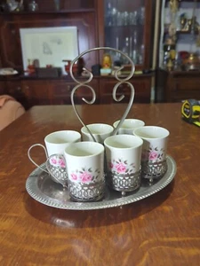 Enoch Wedgwood 6 cup Espresso Coffee Set With Chrome Tray Christmas hot toddy - Picture 1 of 11