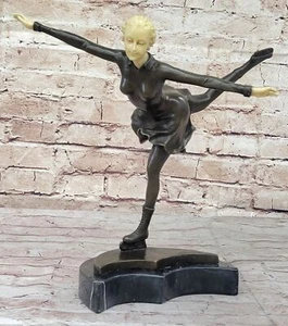 Bronze Sculpture Signed German Preiss Ice Skater Sport Statue Figurine Figure - Picture 1 of 10
