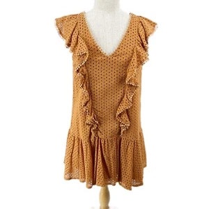 Indikah S / 8 Mustard Sleeveless Ruffle Dress Broderie Anglaise - Picture 1 of 10
