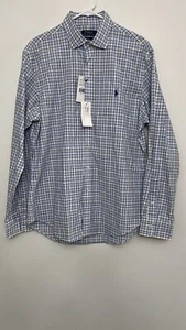 Polo Ralph Lauren Cotton Slim Fit Long Sleeve Shirt Mens Plaid L Blue Yellow - Picture 1 of 16