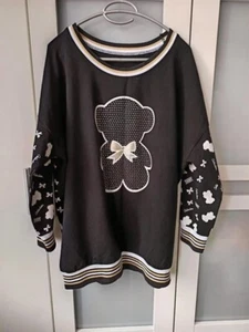 Sweatshirt lang mit Teddy Motiv Schwarz, Weiß Gr. 44 XL NEU - Bild 1 von 3