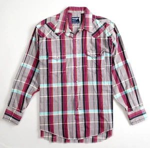 Vintage Wrangler Western Pearl Druckknopf Shirt USA Cowboy geschnitten lange Schwänze Herren Gr. 17,5 - Bild 1 von 12