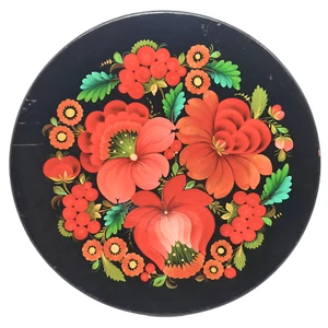 Vintage USSR Handpainted Wooden Lacquer Plate – Russian Folk Art Decorative - Picture 1 of 15