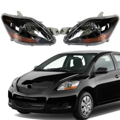 Headlights For Toyota Yaris Sedan 2007 2011 Black Housing Lamps Left+Right Set - Image 1 of 4