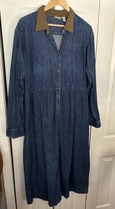 Vintage LL Bean Jeanskleid Knopfleiste Wildlederimitat Kragen Manschetten lang blau - Bild 1 von 7