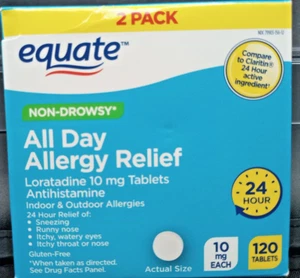 (1 Pk) Equate All Day Allergy Relief Loratadine Tablets 10 mg 120 Ct. -EXP 05/26 - Picture 1 of 6